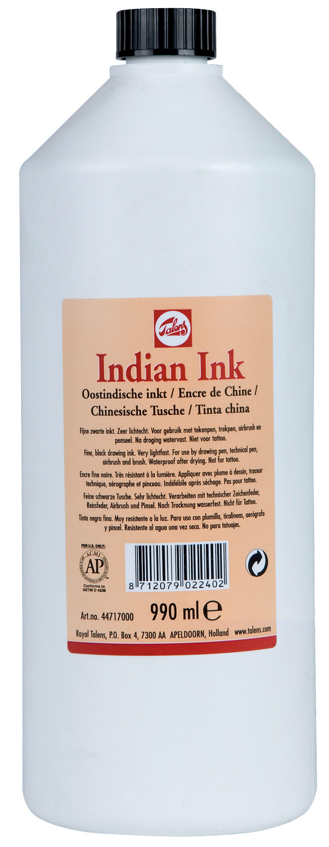 Talens Oostindische Inkt Fles 990 ml Zwart 700