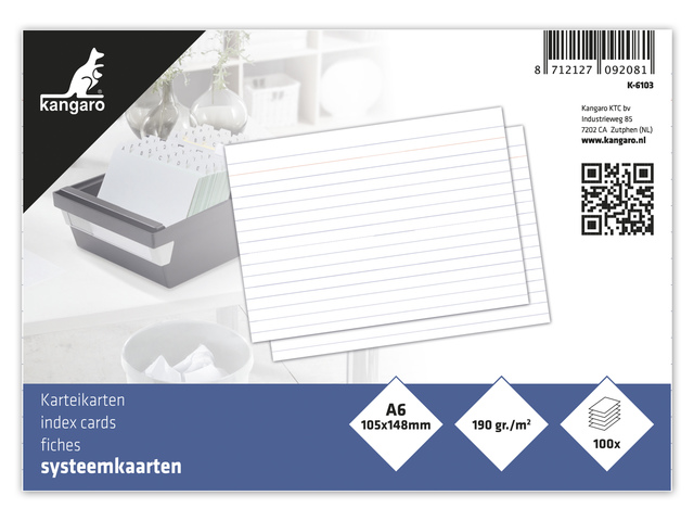 Systeemkaart Kangaro A6 105x148mm lijn 190 grams pak a