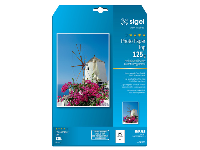 Inkjetfotopapier Sigel A4Top 125grs hoogwit 25 vel hoogglan