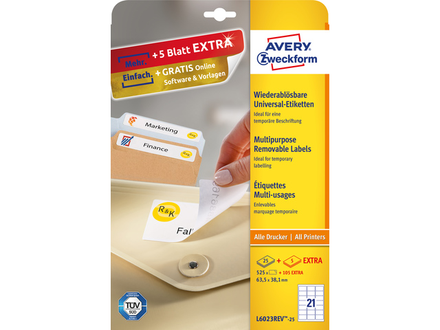 Etiket Avery ILK 63,5x38,1mm wit NP doos 25 vel 21 et. per