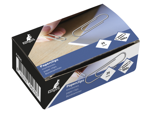 Paperclips Kangaro 25 mm rond doosje 100 stuks, verzinkt