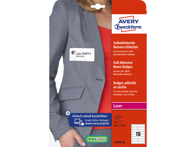 Badge etiket Avery 31x88,9mm wit doos 20 vel 16 per vel