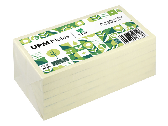 UPM notes 125x75 pastel geel pak 6x100 vel