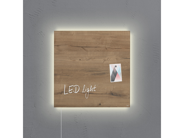 Glasmagneetbord Sigel Natural Wood LED 480x480x15mm 3 magnet