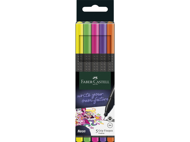 Fineliner FC Grip 0,4mm etui 5st. Neon ass. (geel,
