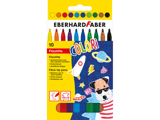 Viltstift EFA uitwasbaar in 10 kleuren.