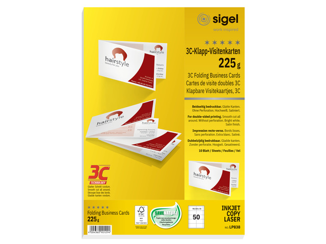 Visitekaart Sigel 180x55mm hoogwit 225grs doos 10 vel FSC