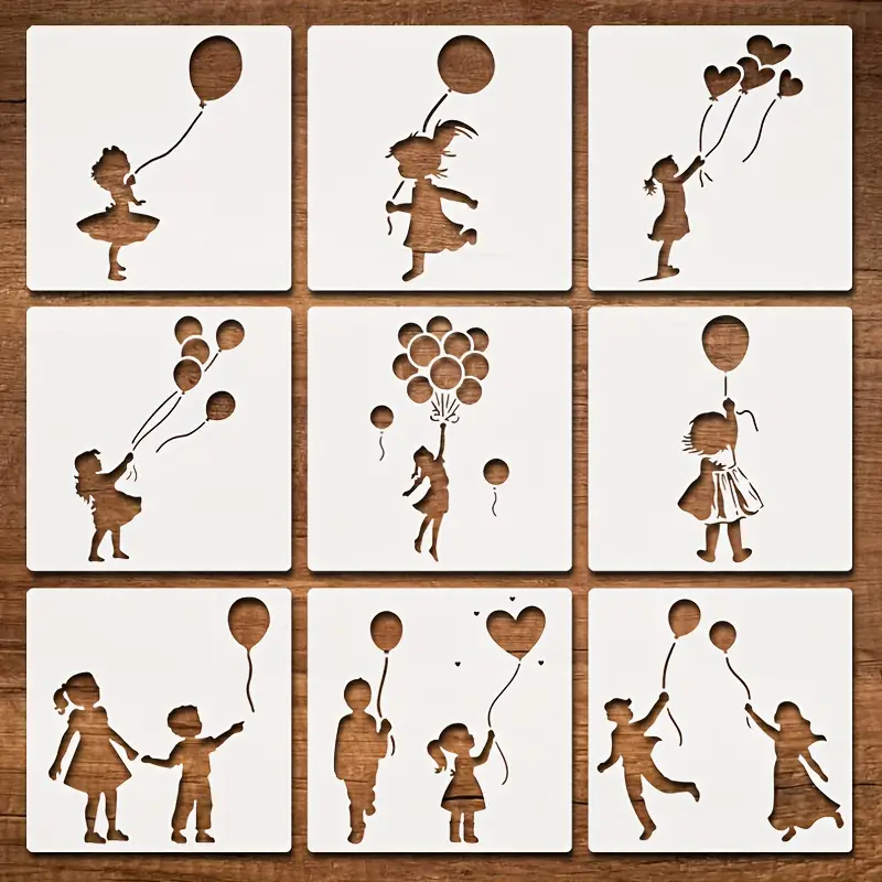 9 stuks herbruikbare ballonmeisje-stencils