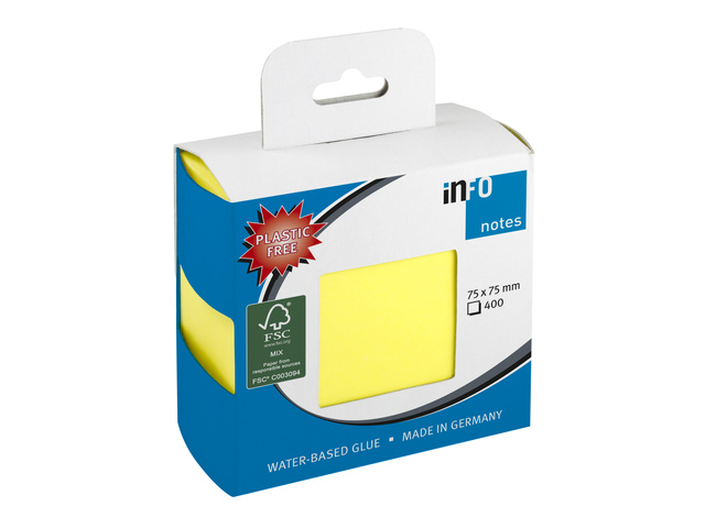 Info notes 75x75mm kubus 400 blaadjes, fel geel, FSC,