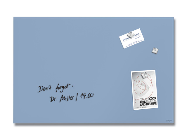 Glasmagneetbord Sigel mat blau w pastel 600x400mm drie
