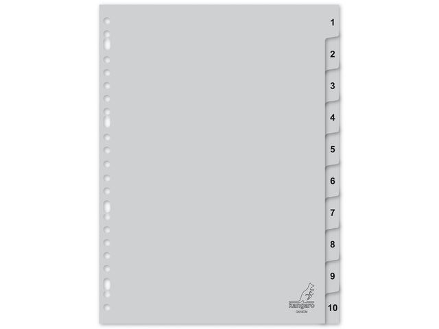 Tabblad Kangaro A4 cijfers PP 120 micron 23r. 10dlg grijs - G410CM