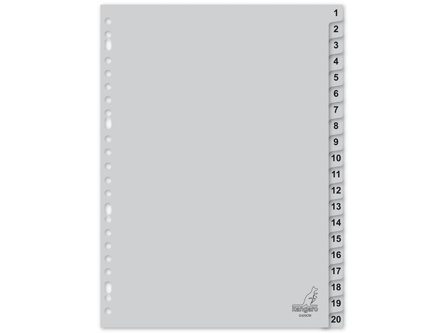 Tabblad Kangaro A4 cijfers PP 120 micron 23r. 20dlg grijs