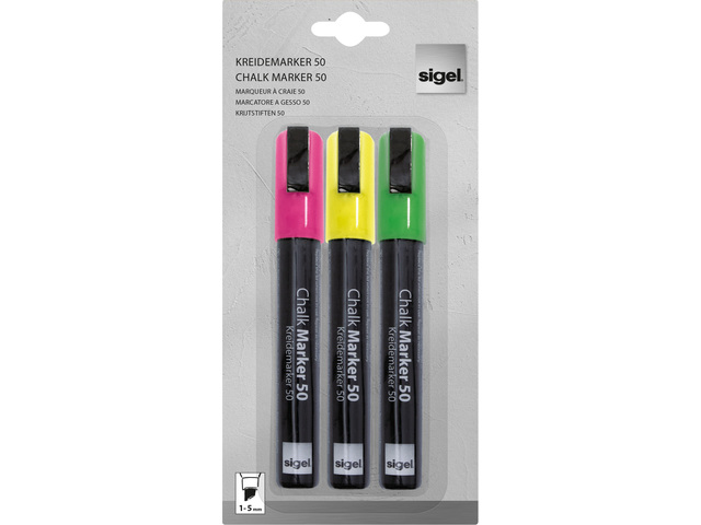 Krijtstift Sigel beitelpunt 1-5 mm set 3 kleuren