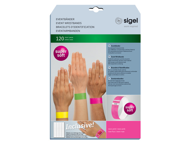 Evenementenbandjes Sigel super soft 255x25mm neonroze