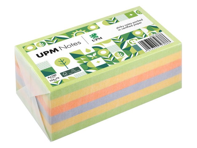 UPM notes 125x75 ass. spring pak 6x100vel 2xgroen, 2x geel,