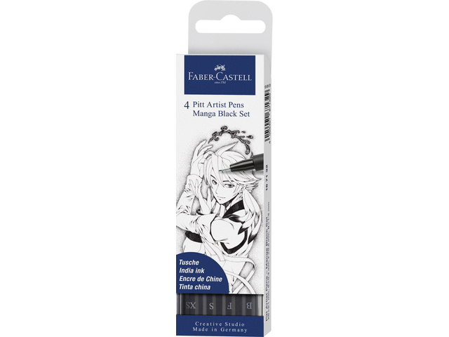 Tekenstift FC Pitt Artist Pen Manga 4-delig etui Black