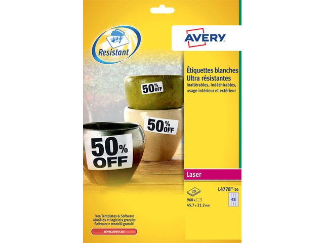 Weerbest. etiket Avery 45,7x 21,2mm doos 20 vel 48 et. per