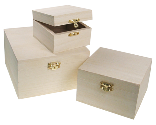 Meyco Massief houten doos/vierkant Set van 3