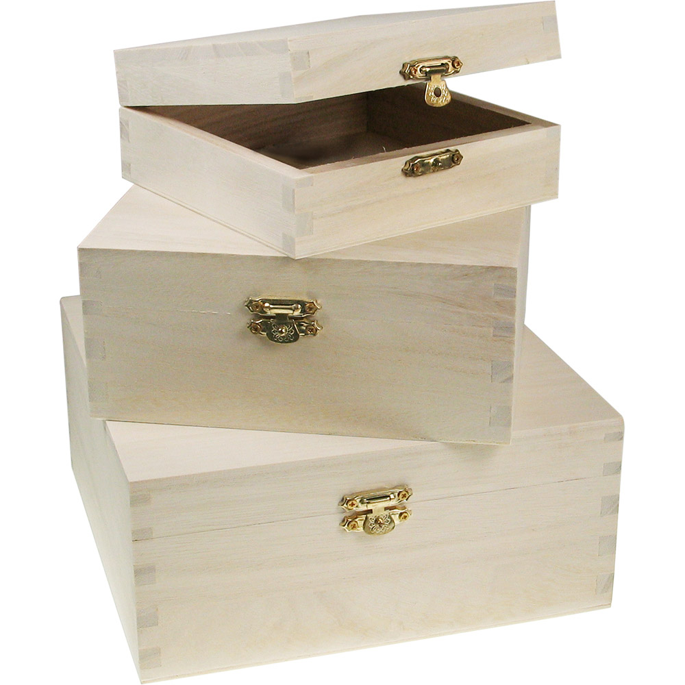 Houten Opbergdozen Set van 3 – Vierkant
