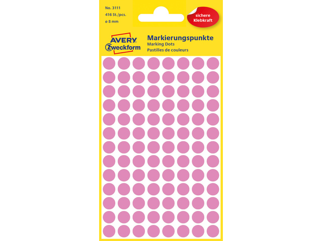 Etiket Zweckform 8mm rond blister 4 vel a 104 et. roze