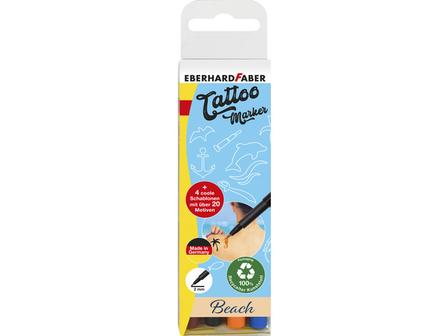 Tattoo stift EFA Beach 4st. en 4in1 sjablonen. (zwart,oranje,