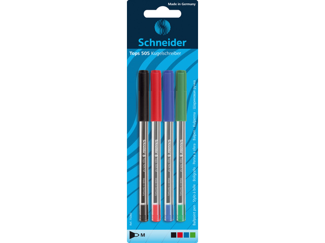Balpen Schneider Tops 505M assorti blister a 4st.