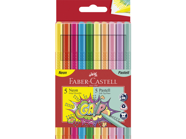 Viltstiften FC Grip neon en pastel. 10 st in etui.