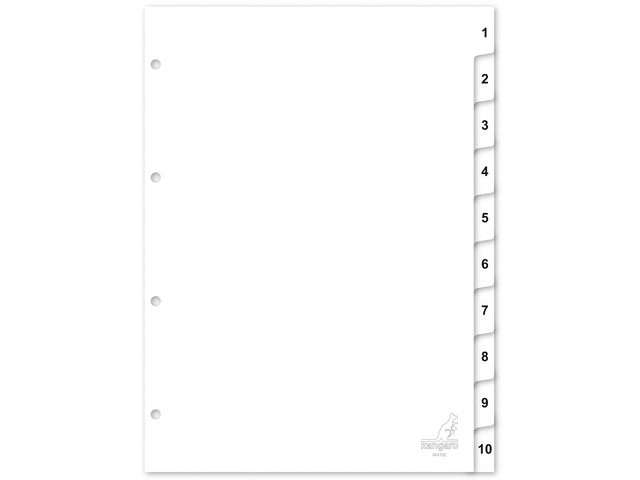 Tabblad Kangaro A4 cijfers PP 120 micron 4r. 10dlg wit