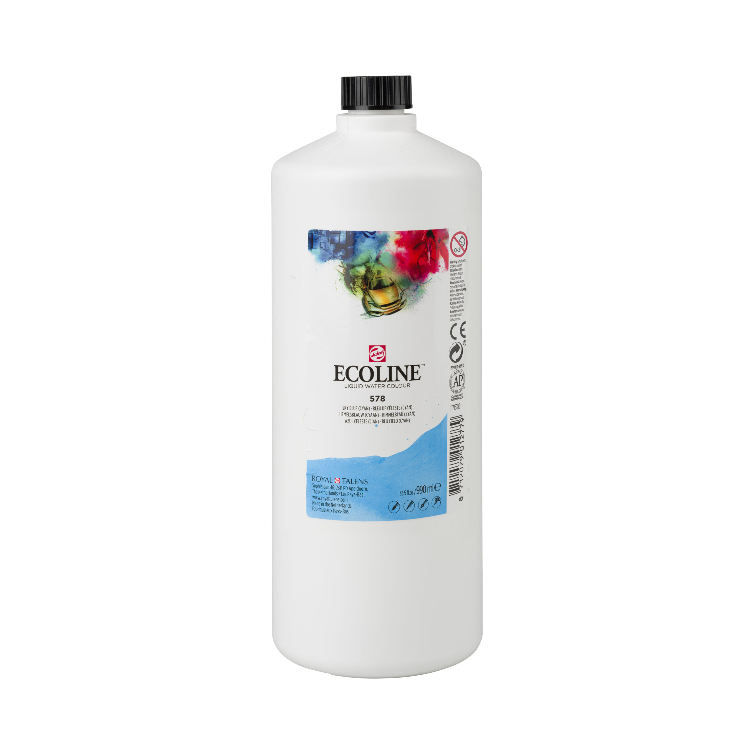 Ecoline Vloeibare Waterverf Fles 990 ml Hemelsblauw (Cyaan) 578