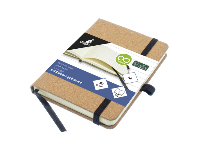 Notitieboek Kangaro A6 kurk lijn HC 96 vel 80 grams roomwi