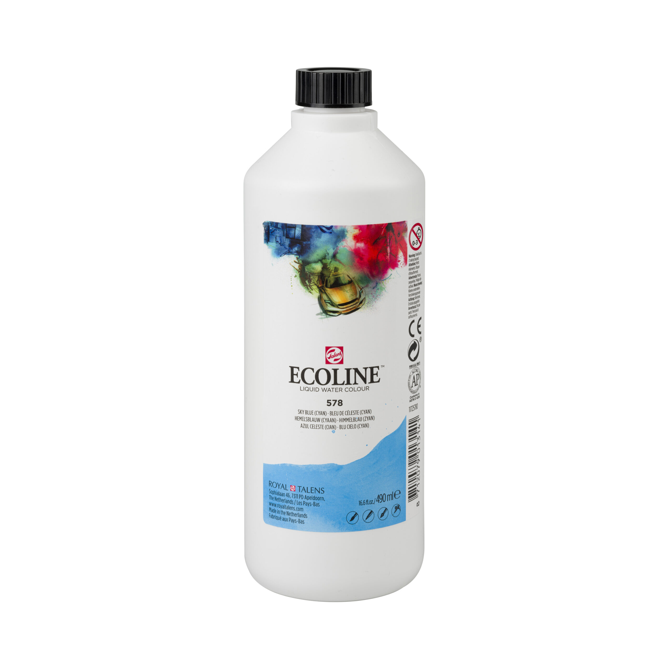 Ecoline Vloeibare Waterverf Fles 490 ml Hemelsblauw (Cyaan) 578