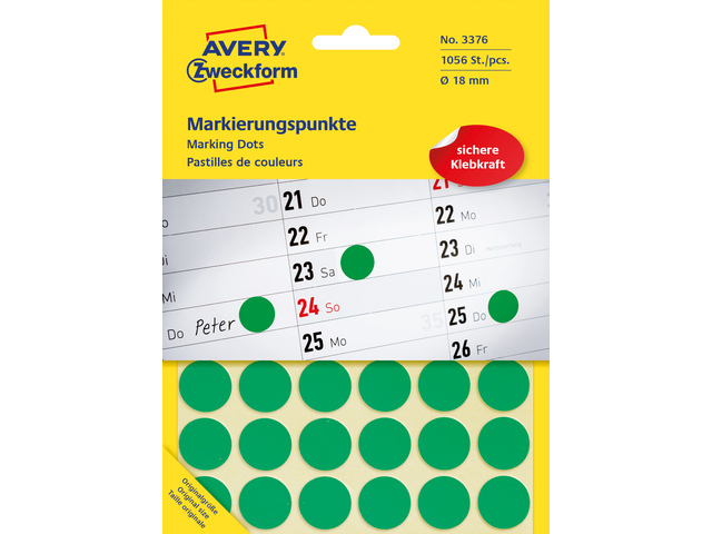 Etiket Zweckform 18mm rond blister 22 vel a 48 et. groen
