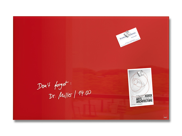 Glasmagneetbord Sigel rood 600x400x15mm 3 magneten + bev.