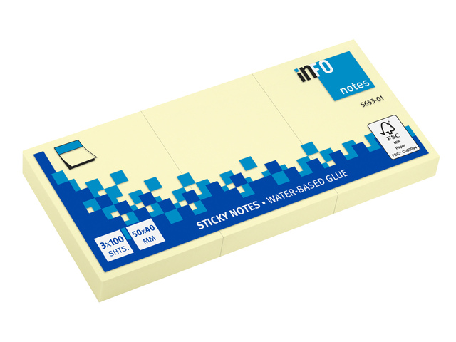 Info notes 3 x 50x40mm geel 3 bloks a 100 vel