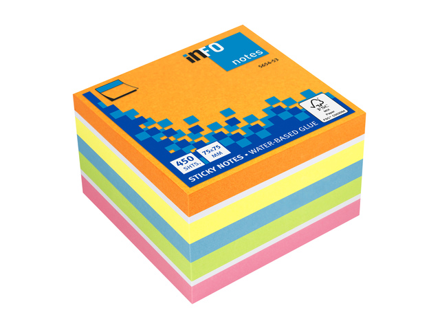 Info notes 75x75mm assorti felle kleuren blok a 450 vel - IN-5654-53