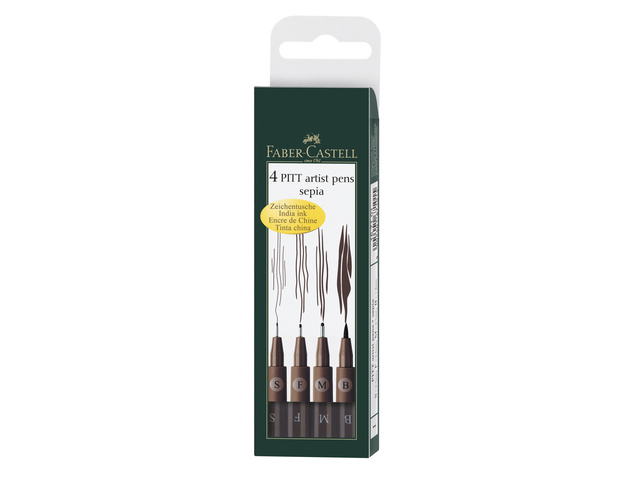 Tekenstift Faber-Castell Pitt Artist Pen 4-delig etui donker sepia