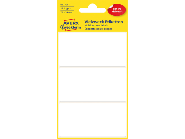 Etiket Zweckform 76x39mm wit blister a 18 etiketjes
