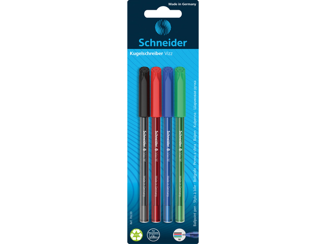 Balpen Schneider Vizz M blister a 4st. (zwart,rood,
