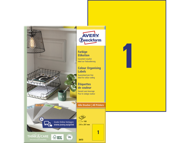Etiket Avery ILK 210x297mm doos 100 vel 1 et. per vel gee