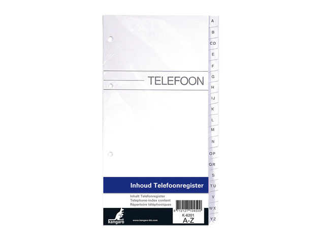 Inhoud tbv telefoonregister Kangaro A-Z 4-rings