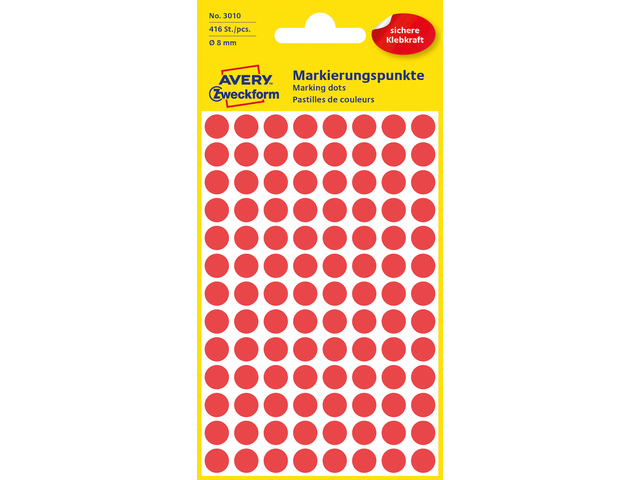 Etiket Zweckform 8mm rond blister 4 vel a 104 et. rood - AV-3010