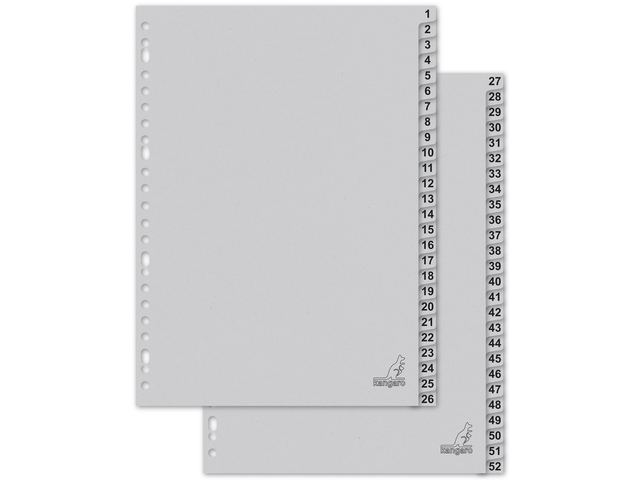Tabblad ECO Kangaro A4 cijfers 180gr grijs karton 23r 52dlg F