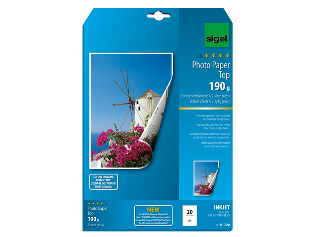 Inkjetfotopapier Sigel A4 Top 190grs hoogwit 20 vel hoogglan