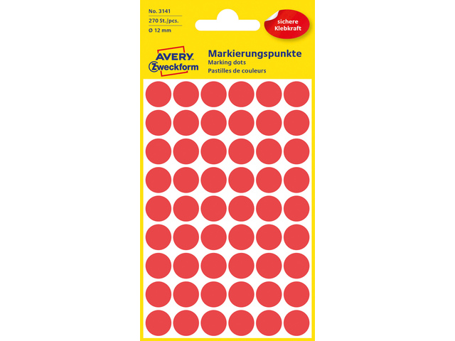 Etiket Zweckform 12mm rond blister 5 vel a 54 et. rood