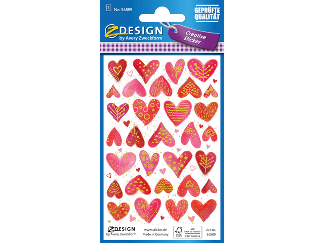 Papieretiket Z-design Creative pakje a 1 vel hartjes - AV-56889