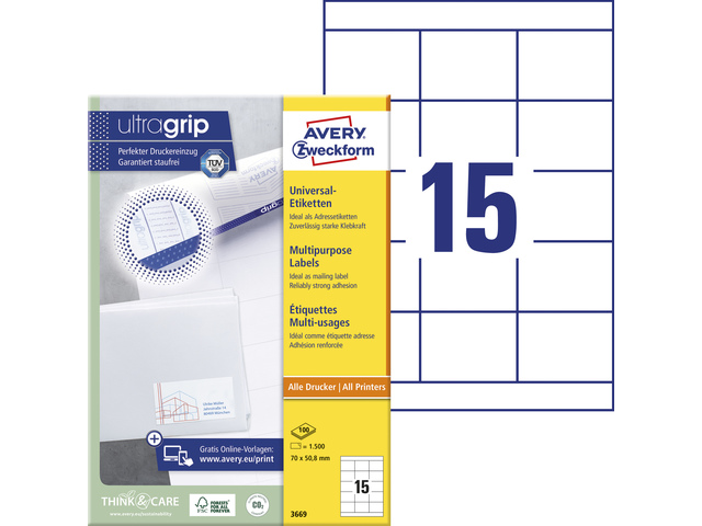 Etiket Avery ILK 70x50,8mm wit doos 100 vel 15 et. per vel
