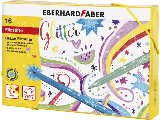 Viltstiften EFA glitter assorti doos á 16 kleuren