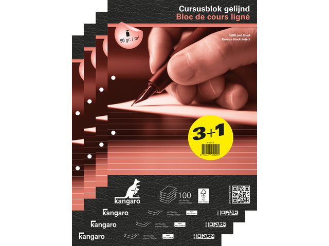 Cursusblok Kangaro A4 lijn 8mm, krimp a 4 pak