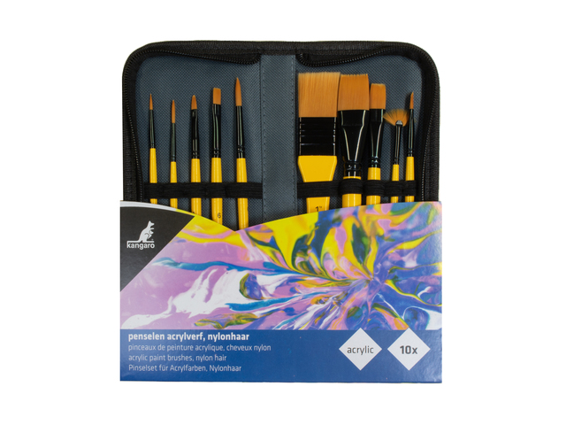 Penselen Kangaro acrylverf Nylon haar 10-dlg in etui