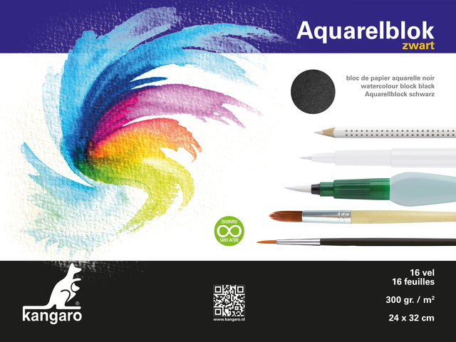 Aquarelpapier Kangaro 24x32cm 300 gr 16 vel, zwart zuurvrij